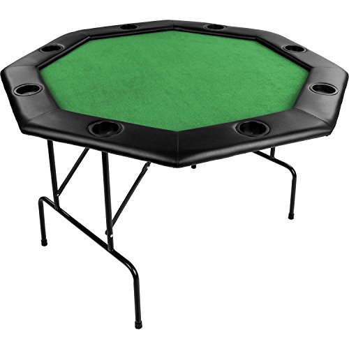 GAMES PLANET Faltbarer Pokertisch „Flush“ für bis zu 8 Spieler, achteckig, Maße 120x120 cm, MDF Platte, gepolsterte Armauflage, 8 Getränkehalter, Tuchfarbe grün