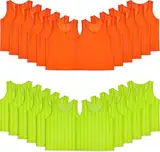 Malloom 24 Stück Fußball Leibchen für Erwachsene, ohne Logo Trainingsleibchen Fussball Leibchen Kinder Erwachsene, Team-Spiel Bibs für Fußball, Basketball, Volleyball - Grün & Orange