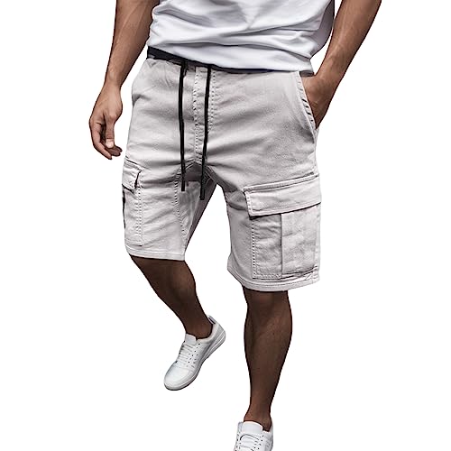 Generisch Herren Einfarbiges Cargo Kurze Hosen Männer Athletic Passung Shorts mit Kordelzug 2025 Sommer Herren-Shorts Kurze Cargo Hose Cargohose Wanderhose Arbeitshosen