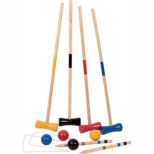 WDK Partner - Krocket-Set für 4 Spieler - Holz: 4 Holzschläger, 4 Bälle, Tore und Pflöcke - Ab 3 Jahren