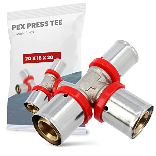 T-Stück PEX Pressfitting 20 x 16 x 20 mm mit Dichtungsringe Oring für Aluverbundrohr Mehrschichtverbundrohr Verbundrohr Heizung Sanitärsysteme Trinkwasserinstallation | Dichtheit 10 Bar