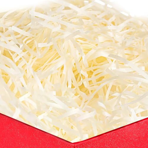 200g Geschreddertes Papier, Raffia Hamper Shreds, Papier Füllmaterial für Pakete, Weiches Geschenk Füllmaterial für Geschenkbox, Bieten Guten Schutz und Dekoration für Geschenke (Cremefarben)