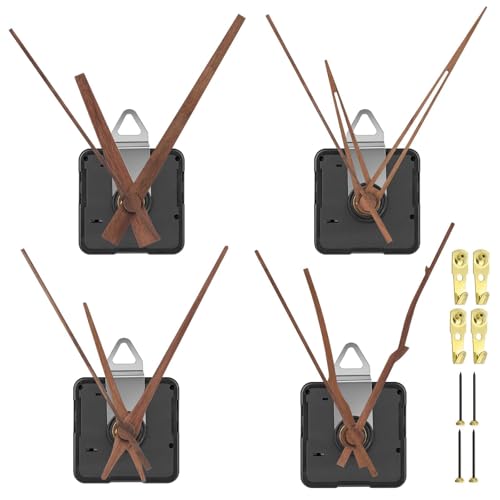 EEEKit Uhrwerke für Wanduhr, 4er-Set Quarz Uhrwerk Ersatz mit 4 Sets Holz Zeiger für DIY Uhrreparaturen
