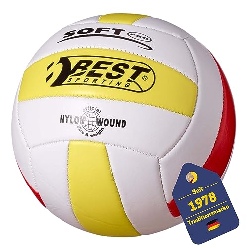 BEST SPORTING Volleyball Größe 5 I Ball in weiß/gelb/rot & 18-Panel Design I hochwertiger superweicher Volleyball I formbeständige Volleyball I Volleyball Outdoor mit offizieller Größe 5