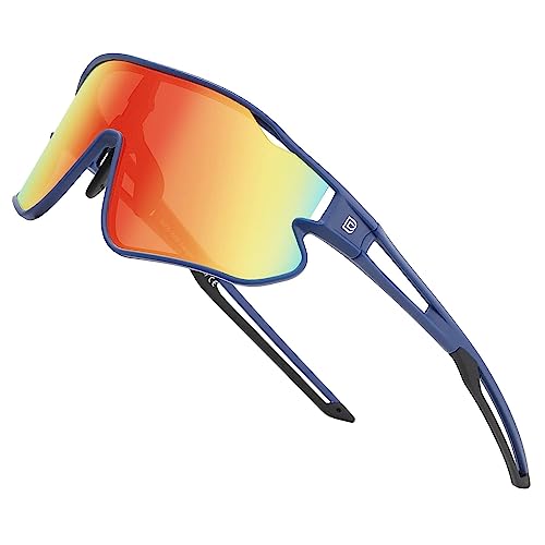 DUCO Kinder Sonnenbrille Jugend Baseball Sonnenbrille Leicht TR90 Rahmen UV400 Sport Radfahren Sonnenbrillen für Jungen Mädchen DK268 (Blau Rahmen Schwarz Bügel Revo Orange Gläser)