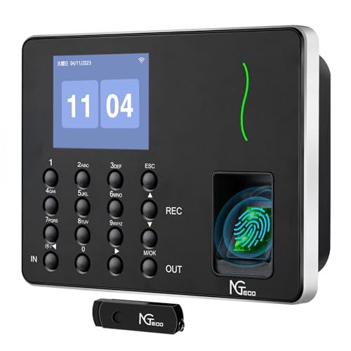 NGTeco Zeiterfassung für kleinbetriebe - W3 2.4GHz WiFi Fingerabdruck stempeluhr arbeitszeiterfassung stempeluhr, Automatische EIN- und Ausstempeln mit iOS/Android App, 0 monatlichen Gebühren
