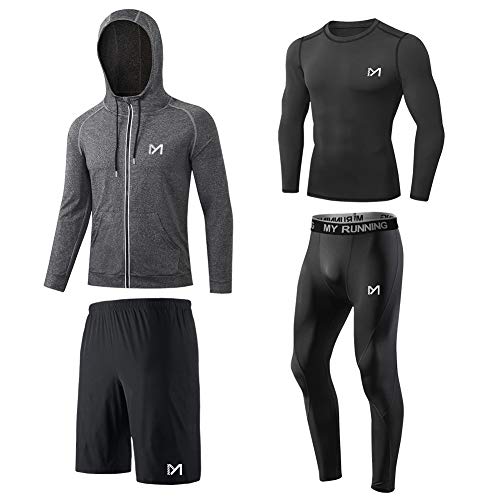 MEETYOO Kompressionsshirt Herren, Leggings Sport Laufhose Funktionsshirt Männer Jacke Kompressionshose Funktionswäsche für Running Gym Fitness