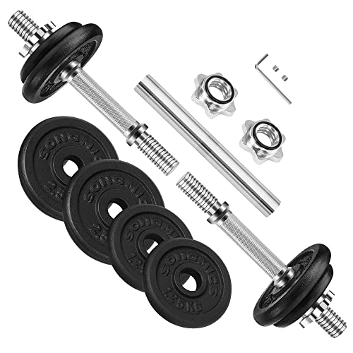 SONGMICS 2-in-1-Hanteln, 2er Set, Hantelset aus Gusseisen, verstellbar, Kurzhantelset mit Verbindungsrohr, Workout, Gewichtheben für Zuhause, Fitnessstudio, schwarz SYL20LBKV1