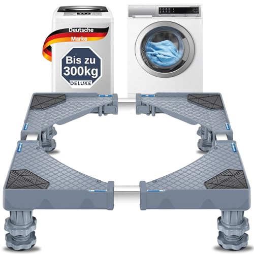 DELUKE® Waschmaschinen Untergestell LION - 4 Füße, UNIVERSAL UNIVERSAL verstellbar | Waschmaschinen Sockel Trockner Untergestell für Kühlschrank Gerfrierschranksockel bis 300 kg | Grau