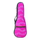 Hiler Punk Musiknotenmuster Konzert Ukulele-Tasche,Etui,23 Zoll 600D wasserdichte Oxford Ukulele Taschen Etuis Einzelschulter Rucksack mit verstellbaren Trägern (Rosa)