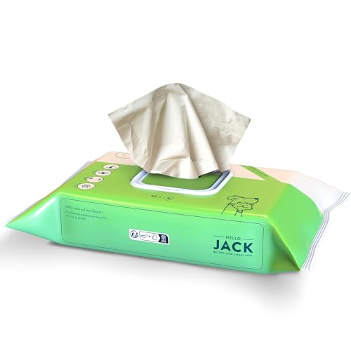 Hello Jack 100% Natürliche Feuchttücher Hund - Sanfte Pflege mit Aloe Vera - Pflegetücher für Hunde & Katzen Hypoallergen - Dog Cleaning Wipes Geruchsneutral für Pfoten, Nasen, Augen und Ohren