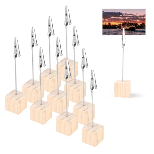 10 Stück Fotohalter mit Klammern,Haltbarkeit Fotohalter,Holz Fotoständer,Memo Clip Halter,Tischkartenhalter,Postkartenhalter für Bilder Karte Hinweis Büroklammer