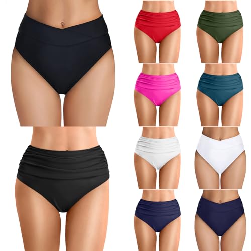 Damen Bikini Hose Damen Bikinihose Damen Unterteil Schwarz Bikini Unterteil Bikinihose Grosse Grössen für Frauen mit Falten Hohe Taille