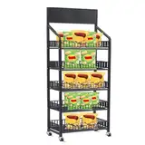 Snack-Regal im Supermarkt 5-stufiges Verkaufsdisplay-Rack, Snack-Organizer-Ständer mit 360°-Universalrädern und verstellbaren Füßen, Regalwagen aus Metalldraht for Süßigkeiten und Kartoffelchips