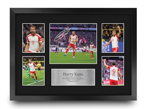 HWC Trading FR A3 Harry Kane Gedruckte Memorabilien Signiertes Autogramm Fotodisplay für Fußball Anhänger und Fans - A3 Gerahmt