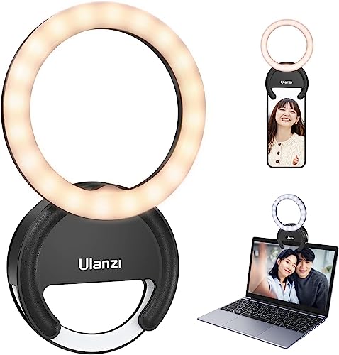 Ringlicht Handy ULANZI 4" Selfie Licht Handy, 3 Farbtemperaturen 3000K-7000K, Ringleuchte 5 Helligkeitsstufen, Videoleuchte Laptop für Selfie Videokonferenz Streaming Make-up Vlog YouTube TikTok