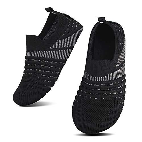 SAGUARO Kinder Hausschuhe Jungen Pantoffeln Mädchen Slippers rutschfest Yoga Kleinkinder Schuhe Unisex-Baby Indoor Weich Walkingschuhe Hüttenschuhe Dunkelschwarz 32/33 EU