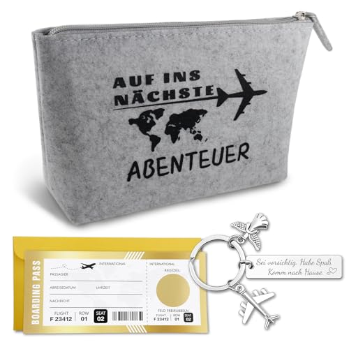 Reise Geschenk Glücksbringer Reise Filz Kosmetiktasche Schutzengel Schlüsselanhänger Flugticket mit Rubbelfläche, Reisen, Abschiedsgeschen, für Kollegen, Piloten, Reisende Freunden