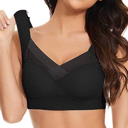 QWUVEDS Damen Komfort BH Ohne Bügel Push Up Nahtlos Sport BH Gepolstert Spitzen Bra Weich Seamless Stretch Bustier Mittel Halt Bügelloser Schlaf BH Klassische Top für Alltag Yoga Damen 14