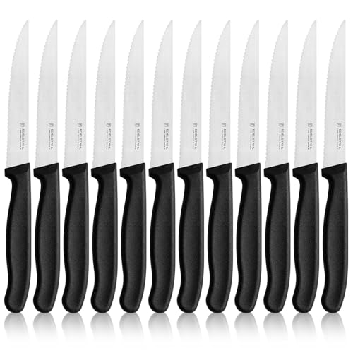 targzier Steakmesser Set 12 teilig,Scharfes Steakmesserset mit Wellenschliff, Steak Messer aus Edelstahl,Schwarzes Steakbesteck Set,Geeignet für Restaurants,Hotels und Party,Spülmaschinenfest