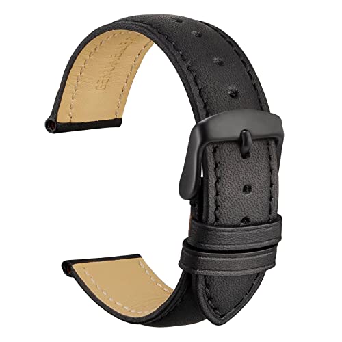 WOCCI 14mm Vintage Leder Uhrenarmband mit Schwarzer Schnalle, Ersatz Armbanduhr (Schwarz)