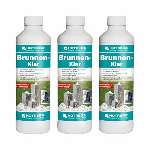 HOTREGA Brunnen Klar 500ml – Brunnenreiniger verhindert Kalk und Algenbildung für Brunnen und Wasserspiele 500ml (3X 500ml)