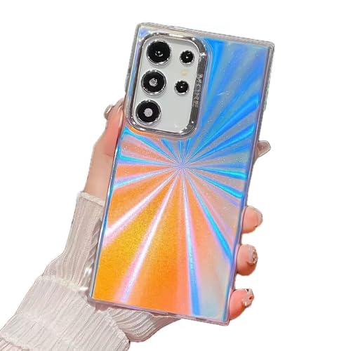 Rnrieyta Miagon Bunt Laserhülle für Samsung Galaxy S24 Ultra,Regenbogen Laser Handyhülle Schillernde Bling Glitzer Holografisch Hart PC Mattiert Hülle Ästhetik Schutzhülle