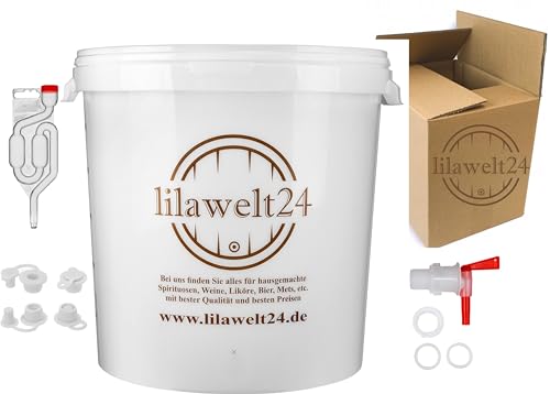 lilawelt24 30l Gärbehälter mit Skala/Gäreimer + Ablasshahn+ Gärröhrchen +Dichtgummi/Gärfass für die Vergärung TOP !!