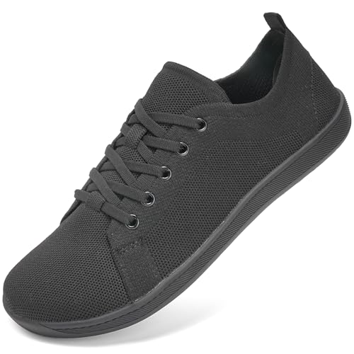 IceUnicorn Barfußschuhe Damen Herren Breite Zehenbox Traillaufschuhe Walkingschuhe Weit Füße Minimalistische Sneaker(Schwarz, 38EU)