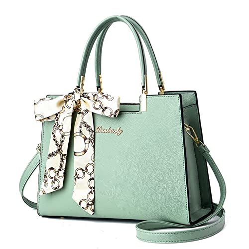 FANDARE Damen Handtasche Große Henkeltaschen Elegante Schultertasche Umhängetaschen PU-Leder Tote Beutel mit Quaste für Arbeit Schule Shopper Reise Grün