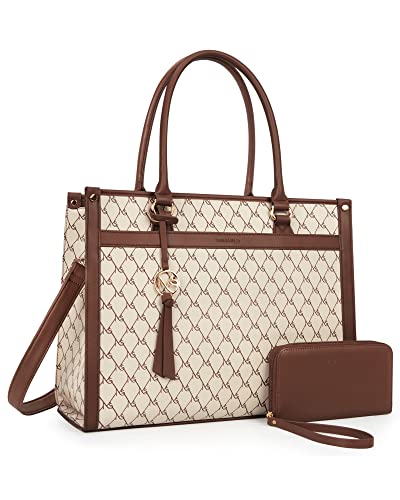 Missnine Handtasche Damen Laptoptasche 15,6 Zoll Shopper Groß Henkeltasche Aktentasche Damen Leder Schultertasche Businesstasche 2-teiliges Set
