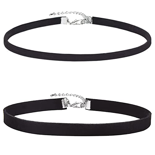 LENTQIUTT- Set mit 2 Samt-Halsketten, schwarzes Band, Halsband, Damen, Stretch-Kragen, Tattoo-Kette, Halsband, Halsband für Teenager, Mädchen, Frauen, Samt, Schwarz