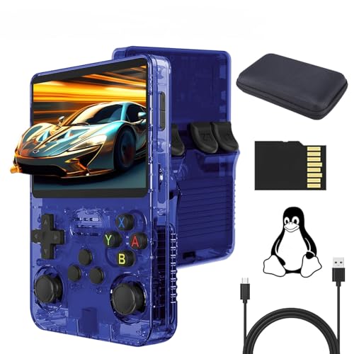 R36S Handheld-Spielekonsolen, 128 G 3,5 Zoll MIPI-Bildschirm, Retro-Handheld-Spielkonsole, unterstützt 21.000+ Spiele, Handheld-Spielkonsolen, tragbare Taschen-Videospielkonsolen (Blau)