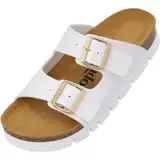 Palado Pantoletten Damen Korfu PL Metallic - gefertigt in Spanien - schimmerndes Metallic-Design - Veloursleder-Decksohle - bequemes Weichfußbett - Plateau-EVA-Sohle Weiß UK6 - EU39