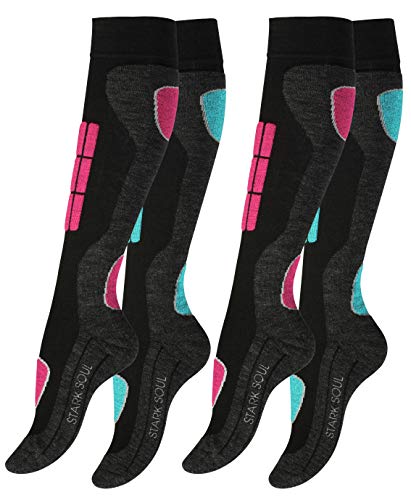 2 Paar Original VCA® SKI Funktionssocken, Wintersport Socken mit Spezial Polsterung,Gr.-39/42,Pink/Turquoise