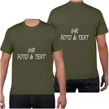 Generisch Personalisierte Tshirt Herren Bedrucken Lassen Kurzarm T-Shirt Selbst Gestalten Longshirt Männer Rundhals Shirt mit Foto Herren-T-Shirt Aufdruck Lustige Kurzarmshirt Baumwolle Armeegrün L
