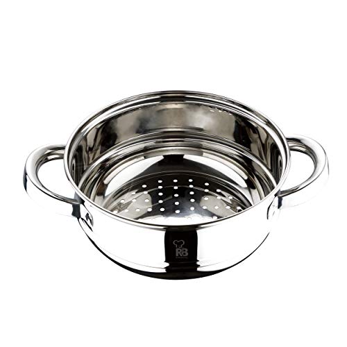 RB Renberg Steam Chef - Stainless Steel Steamer Pot - 18 cm - Bright Finish - Silver Hollow Handle - Suitable for Induction and All Types of Fires