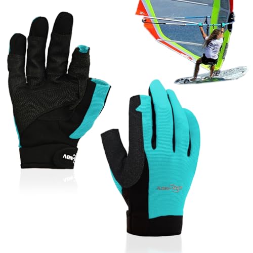 2XK-NOV 1 Paar Hohe Verschleißfestigkeit Segelhandschuhe,Zwei-Fingerlose Handschuhe,Ruderhandschuhe,für Segeln, Yacht, Segelsport, Paddeln, Kajak, Angeln,Herren & Damen (Blau, M)