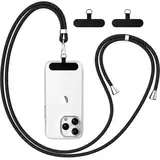 caslord handyband Universal, Handy Lanyard mit 2 Stück Universelles Patch, Handyband mit Hülle kombinierbar, Einstellbar und Abnehmbar - Schwarz