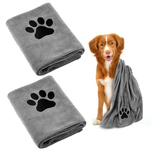 Hundehandtuch, 2 Stück Hundehandtuch Extra Saugfähig für Hunde Und Katzen, Grau Schnelltrocknend Haustier Mikrofaser Handtücher, 100 x 50 cm Hunde Handtuch für Katzen, Hunde Oder Andere Haustiere