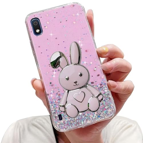 Tivenfezk Nadoli für Samsung Galaxy A10 Herz Hase Versteckt Ständer Hülle,Karikatur Glitzer Ständer Weiche Silikon Bling Durchsichtig Schutzhülle,Rosa