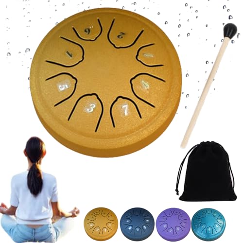 4.5 inch 8 Notes Chakra Rain Drum, Mini Ethereal Drum for Rain, Rain Drum for Outside Garden, Steel Tongue Drum Rain Chime for Zen & Musical Education (gold)