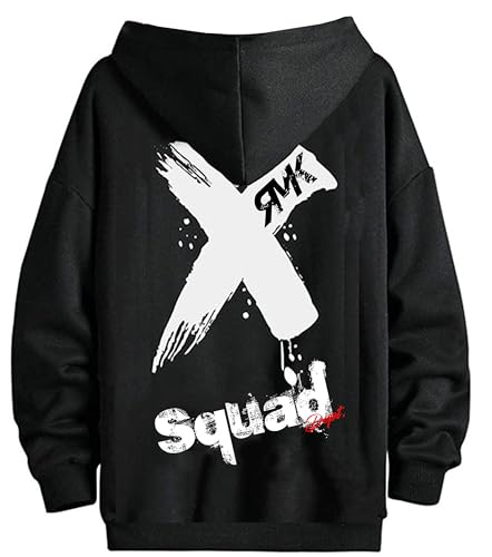 RMK Herren Basic Kapuzenpullover Sweatjacke Pullover Uni Hoodie mit Kapuze Sweatshirt P.06 (101) Schwarz-Weiß 5XL