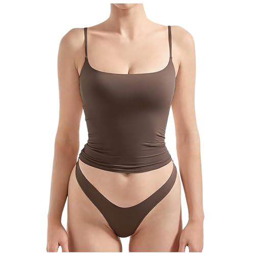 Damen Sexy Tank Top mit quadratischem Ausschnitt, Sommer, Ausgehen, Basic-Shirt Racerback Rundhals Tank Top (Brown, S)