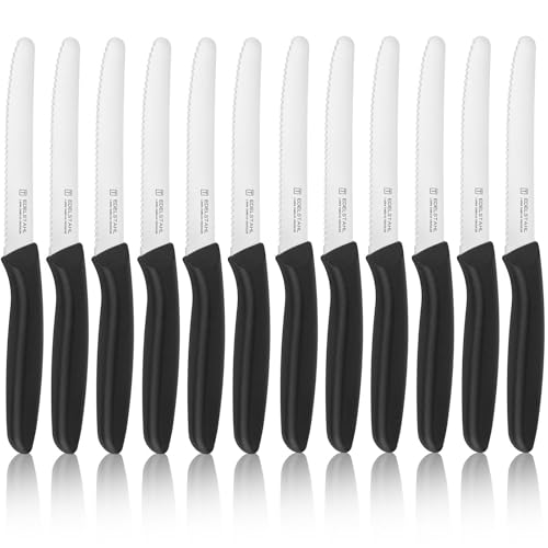 targzier Frühstücksmesser 12 Stück,Tafelmesser mit Wellenschliff,Messer set aus Edelstahl,Brötchenmesser für Haus und Restaurant,Schwarz Tomatenmesser,Buttermesser,Tafelmesser,Spülmaschinenfest