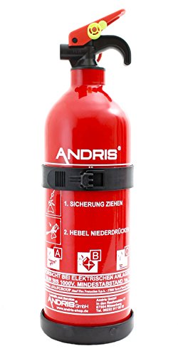 1kg ABC Pulver Auto-Auflade Feuerlöscher mit KFZ/Boot Halterung EN3 Orig. ANDRIS® inkl. Prüfnachweis mit Jahresmarke & ISO Symbolschild