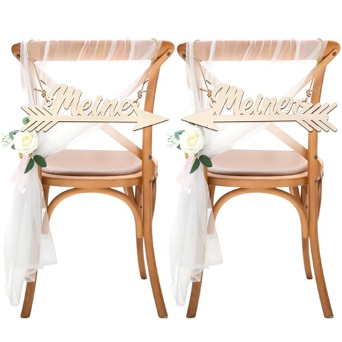 LOHAME 2 Stück Stuhlschilder Hochzeit Meine und Meiner Holz Schilder für Sessel Braut Bräutigam Stuhlaufhänger Hochzeit Stuhl Zeichen für Brautpaar Wand Foto Requisiten Hochzeitsdeko Jahrestag Deko