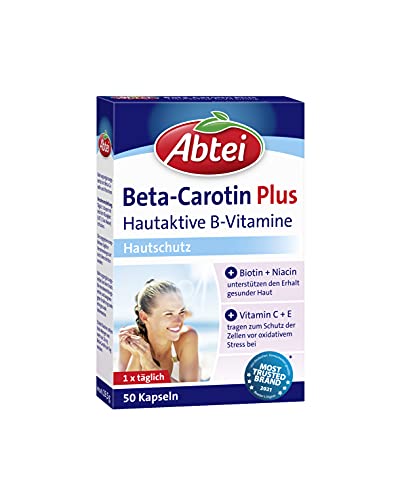 Abtei Beta-Carotin Plus - Für den Hautschutz - Mit hautaktiven B-Vitaminen - glutenfrei, laktosefrei - 50 Kapseln