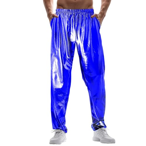 Metallic Hose Herren Glänzend Hose Glitzer Outfit Hose Disco Glitzer Hose Metallisch Festival Hose Herren Nachtclub Disco-Party Elastische Metallisch Herren-Jogginghose Hip Hop Hose Fit Straight Leg