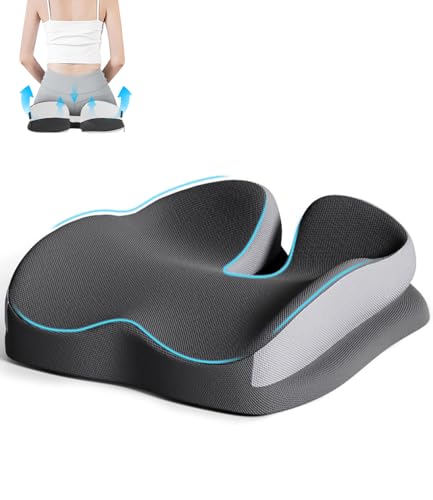 Xespis Ergonomisches Sitzkissen für Bürostuhl, Memory Foam Steißbeinkissen,Orthopädisches Sitzkissen Druckentlastung für Hüfte, Steißbein, Coccyx, Ischias, Memory-Schaum Sitzkissen für Rollstuhl,Grau